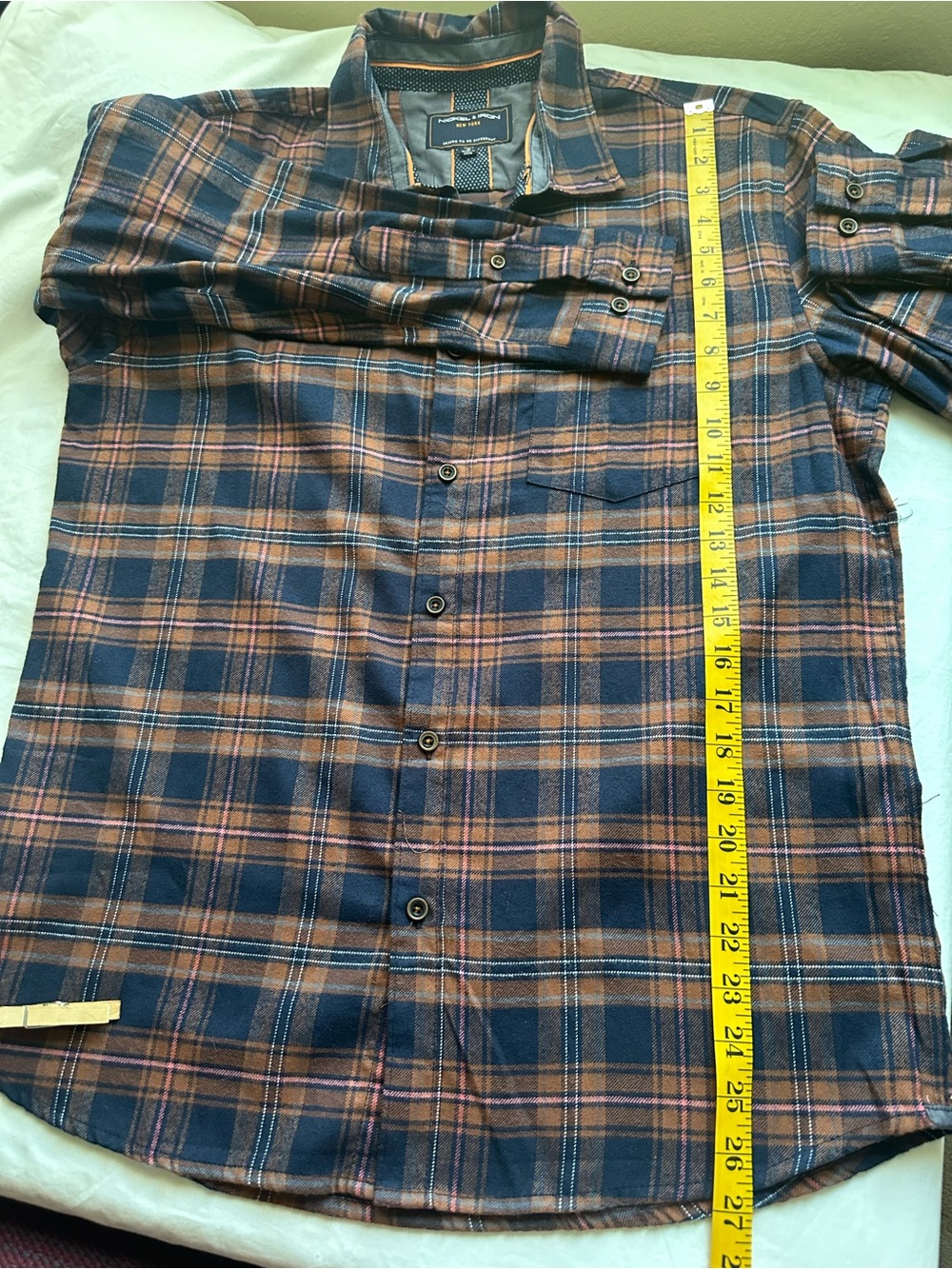NWT Nickle & Iron Men's Medium Plaid Button Down Shirt Brown Navy - Picture 8 of 9